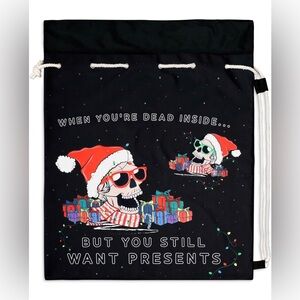 NWT Black Santa Sack - Dead Inside Cotton Canvas Christmas Bag Large 30 x 24 in